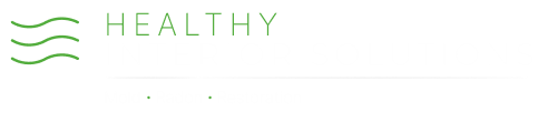 Healthy Interior Solutions logo with green airflow emblem and Mold, Radon, Remediation tagline on black.